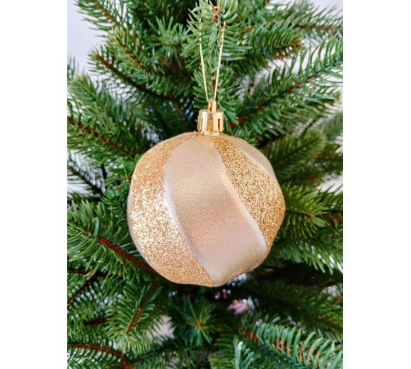 Новорічна куля в блискітках "Хвилька" Ø80мм золота, ціна за набір 4шт